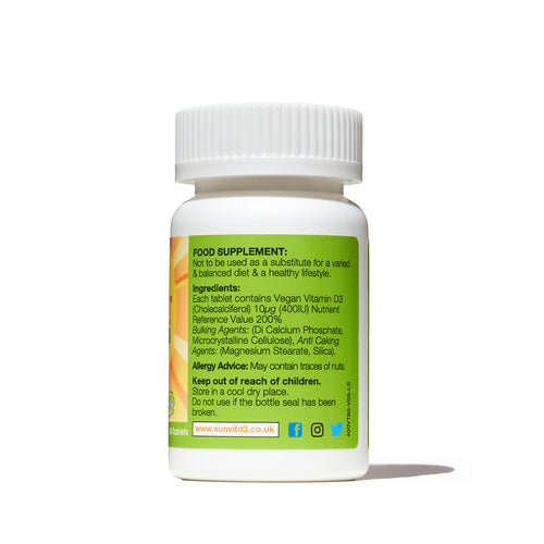 Vegan 400IU (10µg) 60, Low Strength Daily Vitamin D3 Tablets, For Adults & Children, Natural Organic Pine Sourced