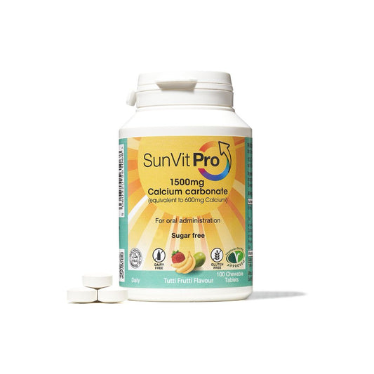 600mg Chewable Calcium Carbonate Tablets (Tutti Frutti Flavoured) Menopause Approved Sugar Free