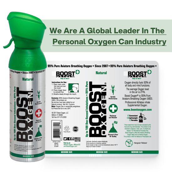 Boost Natural - 95% Pure Oxygen Can 9L Up To 200 Uses, For Health & Breathing - SunVit - D3