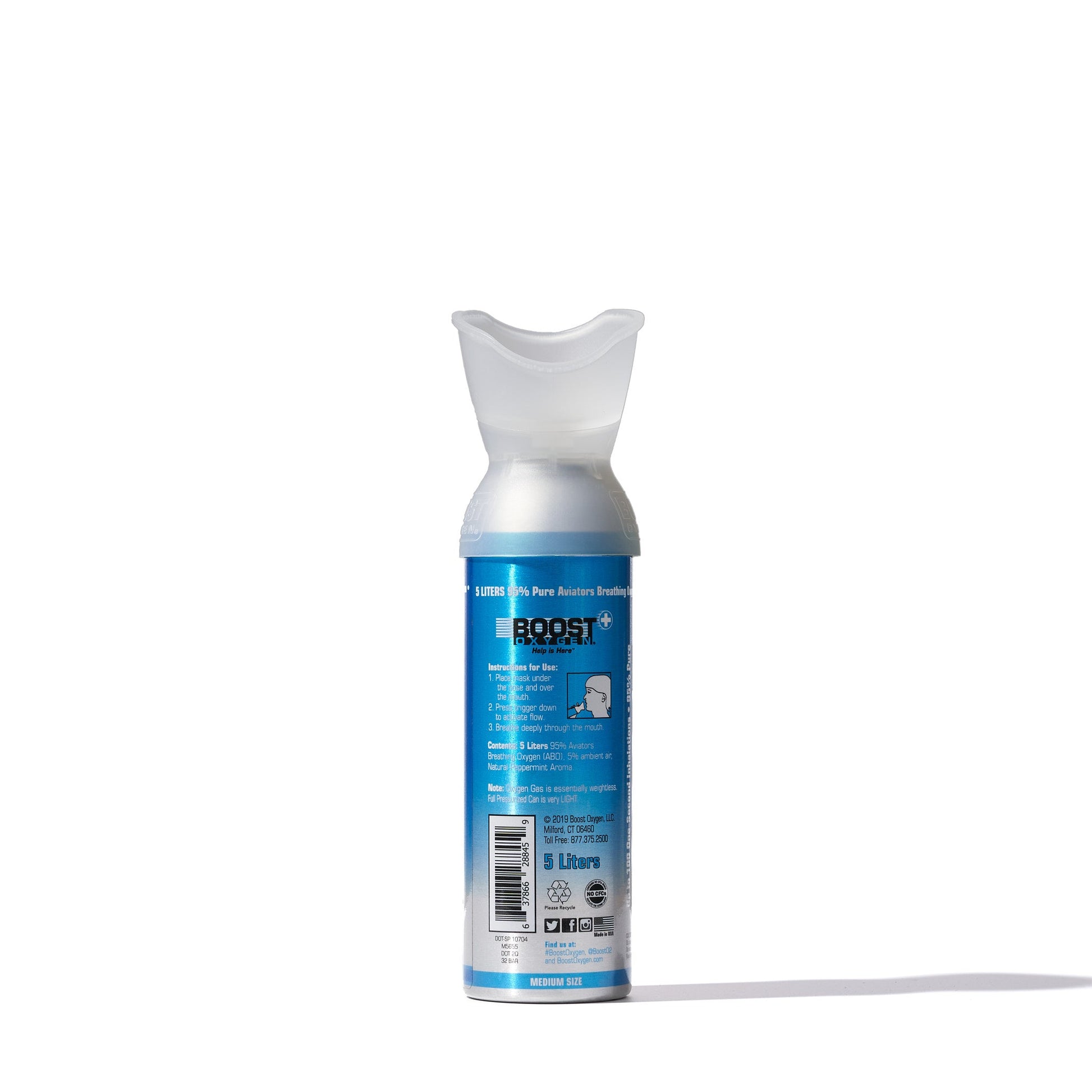 Boost Peppermint 5L 95% - Pure Oxygen Canister, 100 x 1 - second Inhales for Health & Breathing - SunVit - D3