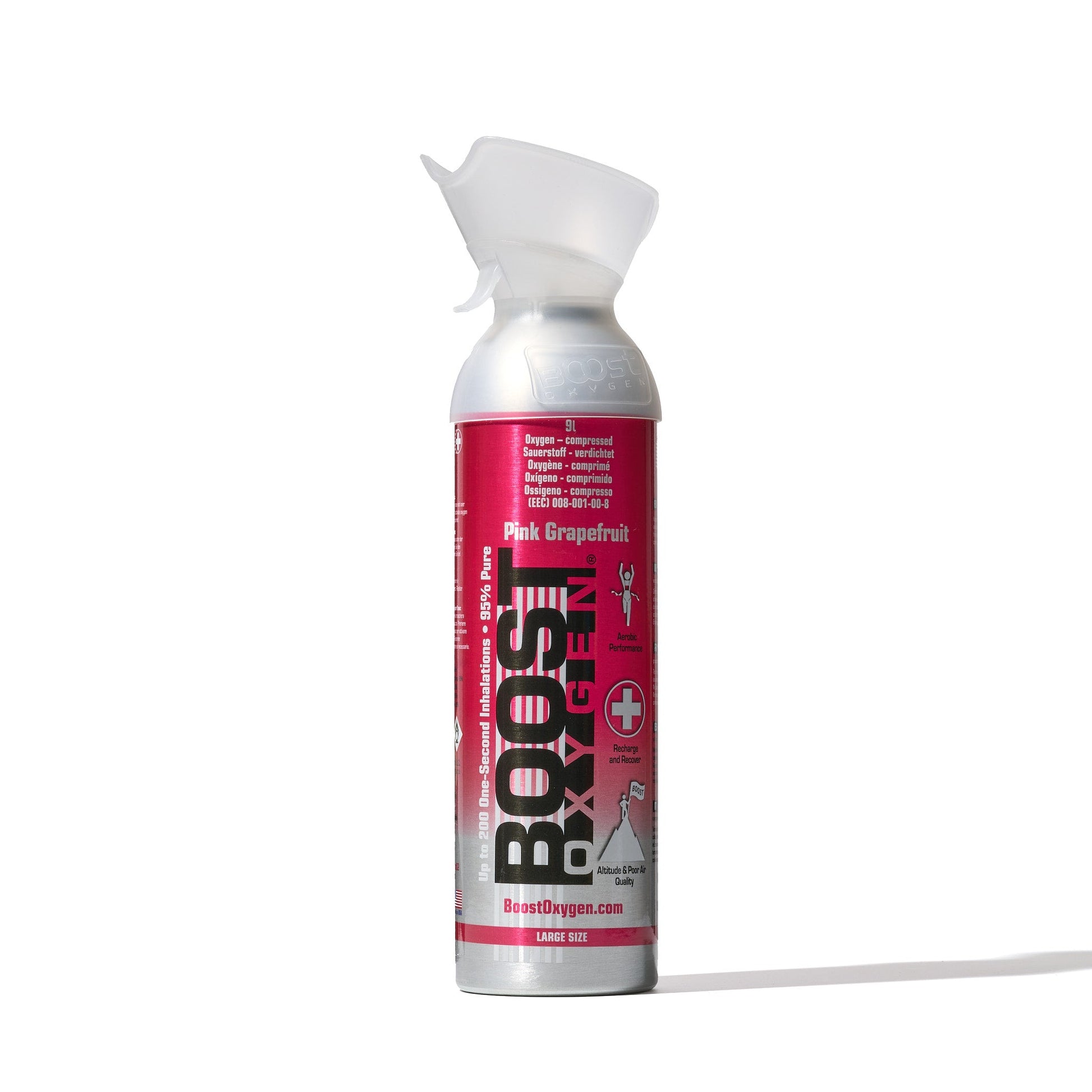 Boost Pink Grapefruit 9L - 95% Pure Oxygen Can, Up To 200 1 - Second Inhalations, For Health & Breathing - SunVit - D3