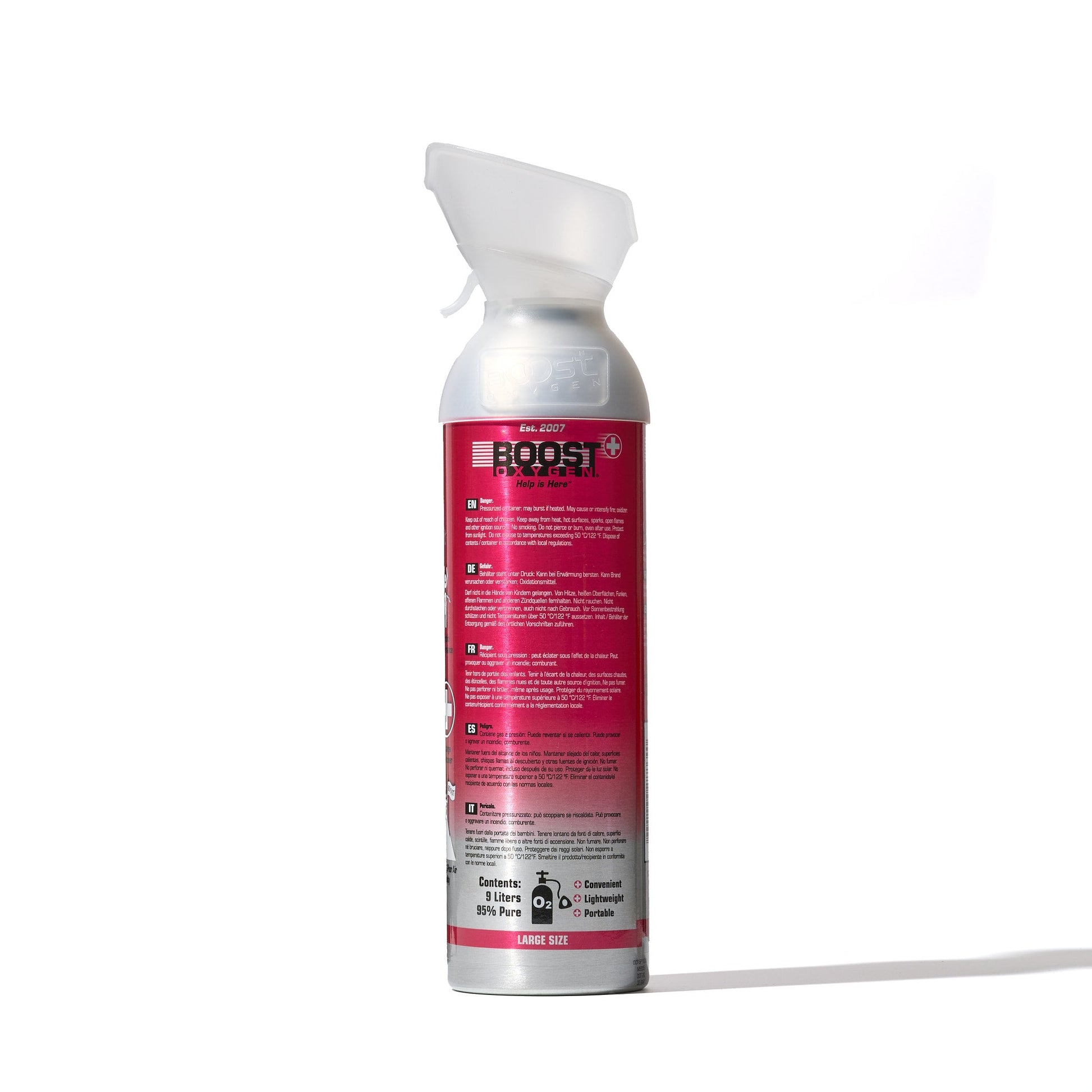 Boost Pink Grapefruit 9L - 95% Pure Oxygen Can, Up To 200 1 - Second Inhalations, For Health & Breathing - SunVit - D3
