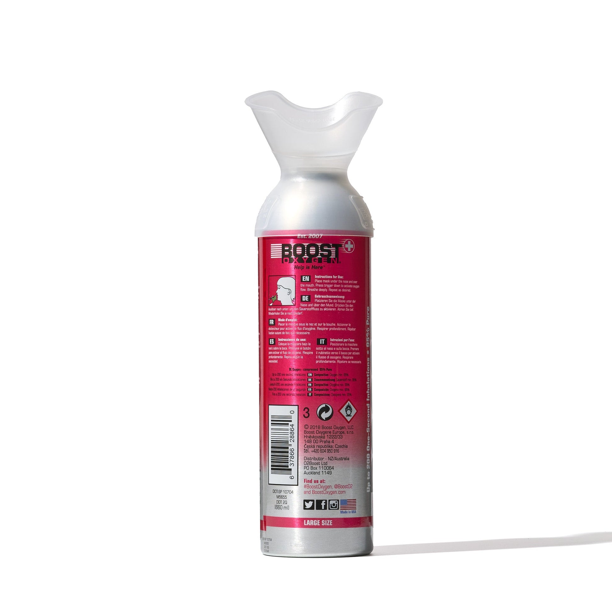 Boost Pink Grapefruit 9L - 95% Pure Oxygen Can, Up To 200 1 - Second Inhalations, For Health & Breathing - SunVit - D3