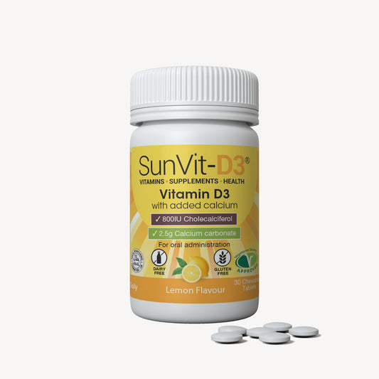Chewable Calcium 1000mg, With Vitamin D3 800iu 30 Lemon Tablets - SunVit-D3