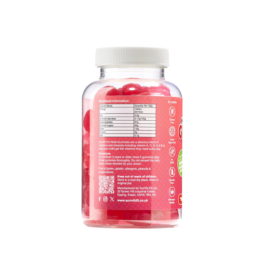 Daily Multivitamin Gummy aged 3+ (Berry Flavoured) 2 gummies daily, contains 12 vitamins - SunVit - D3