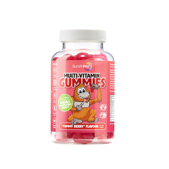 Daily Multivitamin Gummy aged 3+ (Berry Flavoured) 2 gummies daily, contains 12 vitamins - SunVit - D3