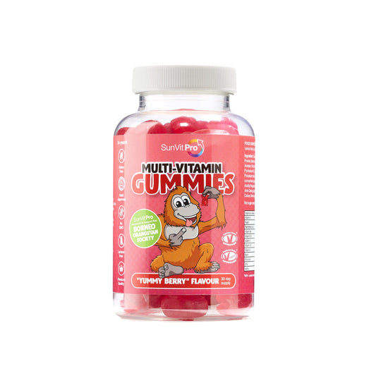 Daily Multivitamin Gummy aged 3+ (Berry Flavoured) 2 gummies daily, contains 12 vitamins - SunVit - D3