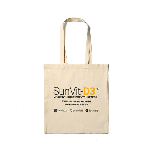 SunVit-D3 All Natural - Long Handled, Cotton Tote Shopping Bag