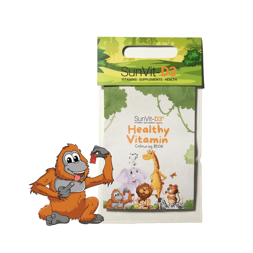 SunVit-D3 Kids Colouring Book - Activity Pack - Fun Stickers & Pencils