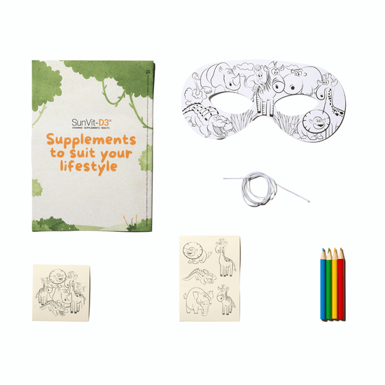 SunVit - D3 Kids Colouring Book - Activity Pack - Fun Stickers & Pencils - SunVit - D3