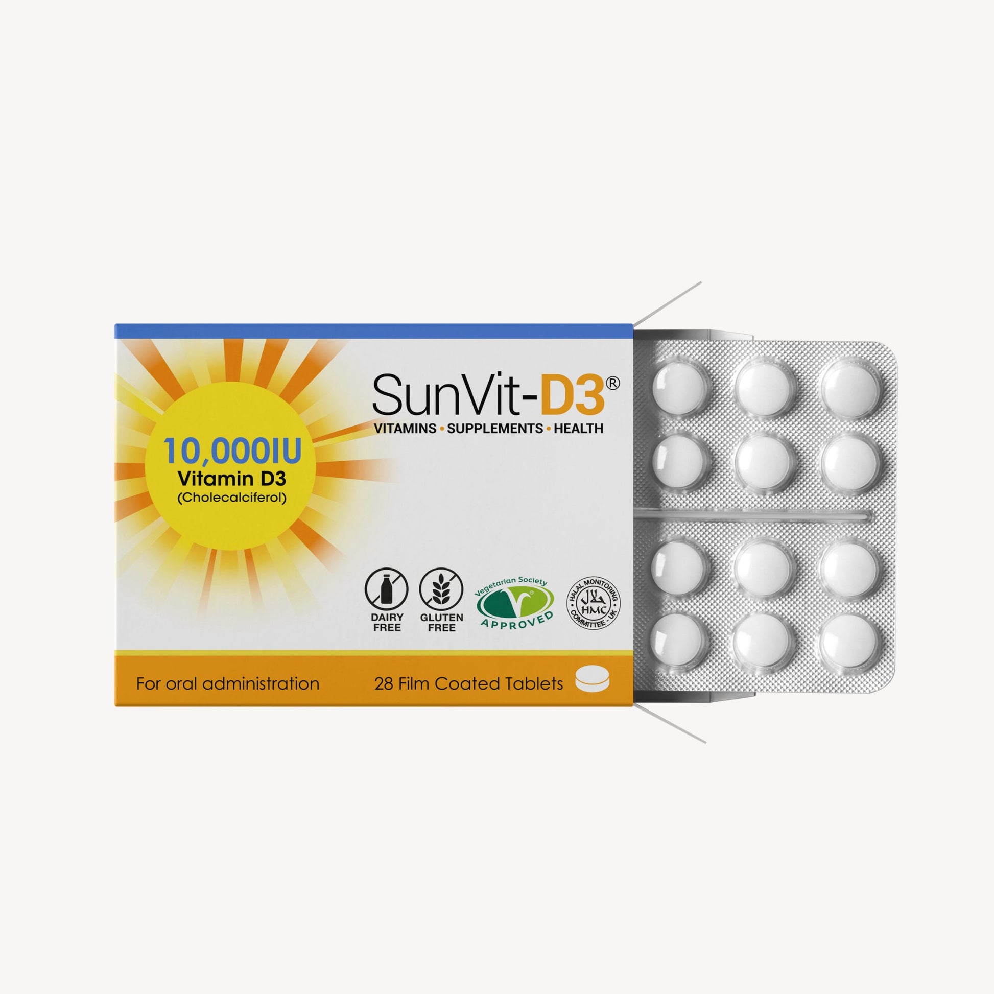 Vitamin D3 10,000IU (250ug) 28 High Strength Weekly Tablets - SunVit-D3