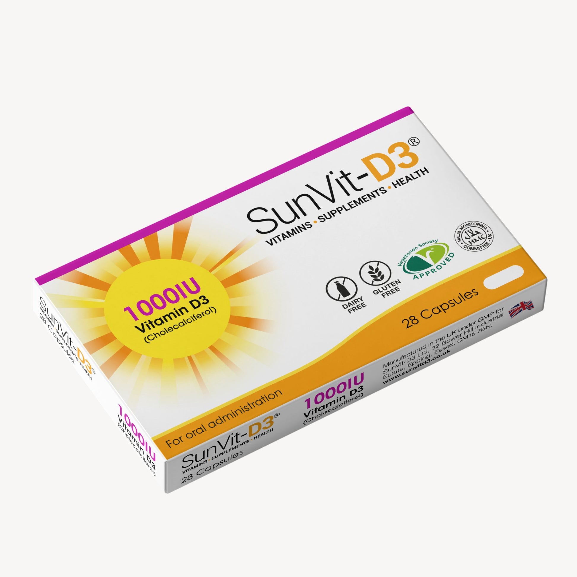 Vitamin D3 1,000IU (25ug) 28 Convenient Daily Strength Capsules - SunVit-D3