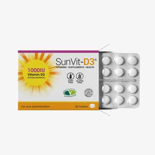 Vitamin D3 1,000IU (25ug) 28 Convenient Daily Strength Tablets - SunVit-D3