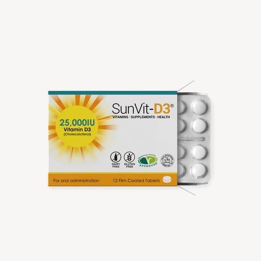 Vitamin D3 25,000IU (625ug) 12 High Strength Weekly Capsules - SunVit-D3
