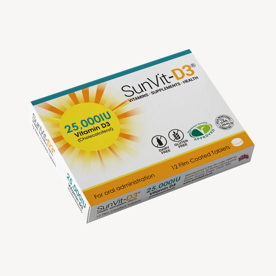 Vitamin D3 25,000IU (625ug) 12 High Strength Weekly Tablets - SunVit-D3
