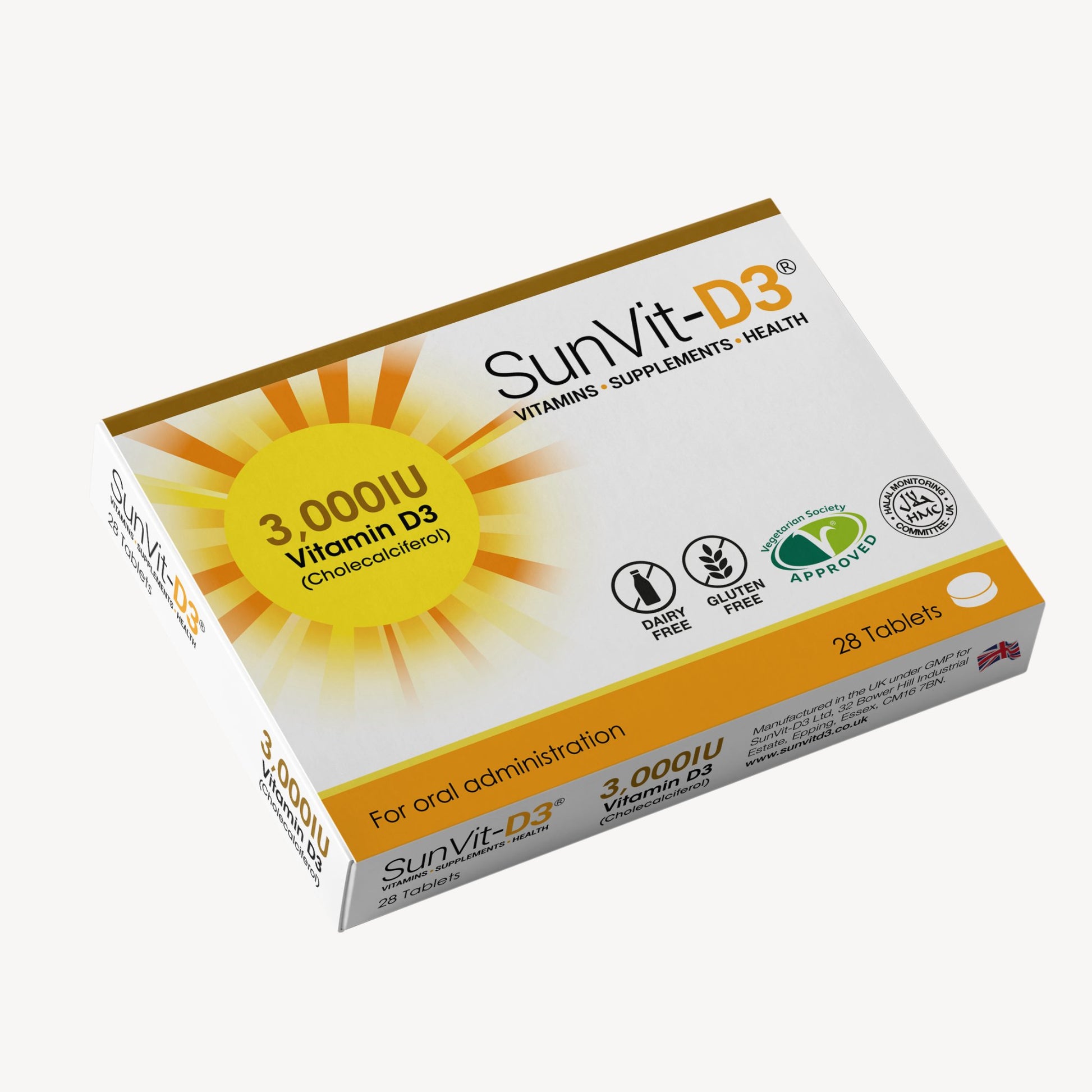 Vitamin D3 3,000IU (75ug) 28 High Strength Daily Tablets - SunVit-D3