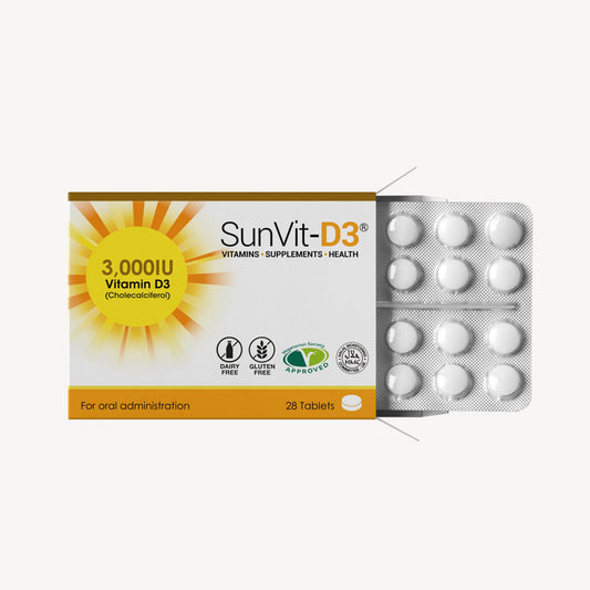 Vitamin D3 3,000IU (75ug) 28 High Strength Daily Tablets - SunVit-D3