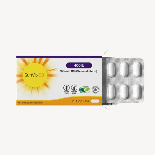 Vitamin D3 400IU (10ug) Convenient Daily Strength Capsules - SunVit-D3